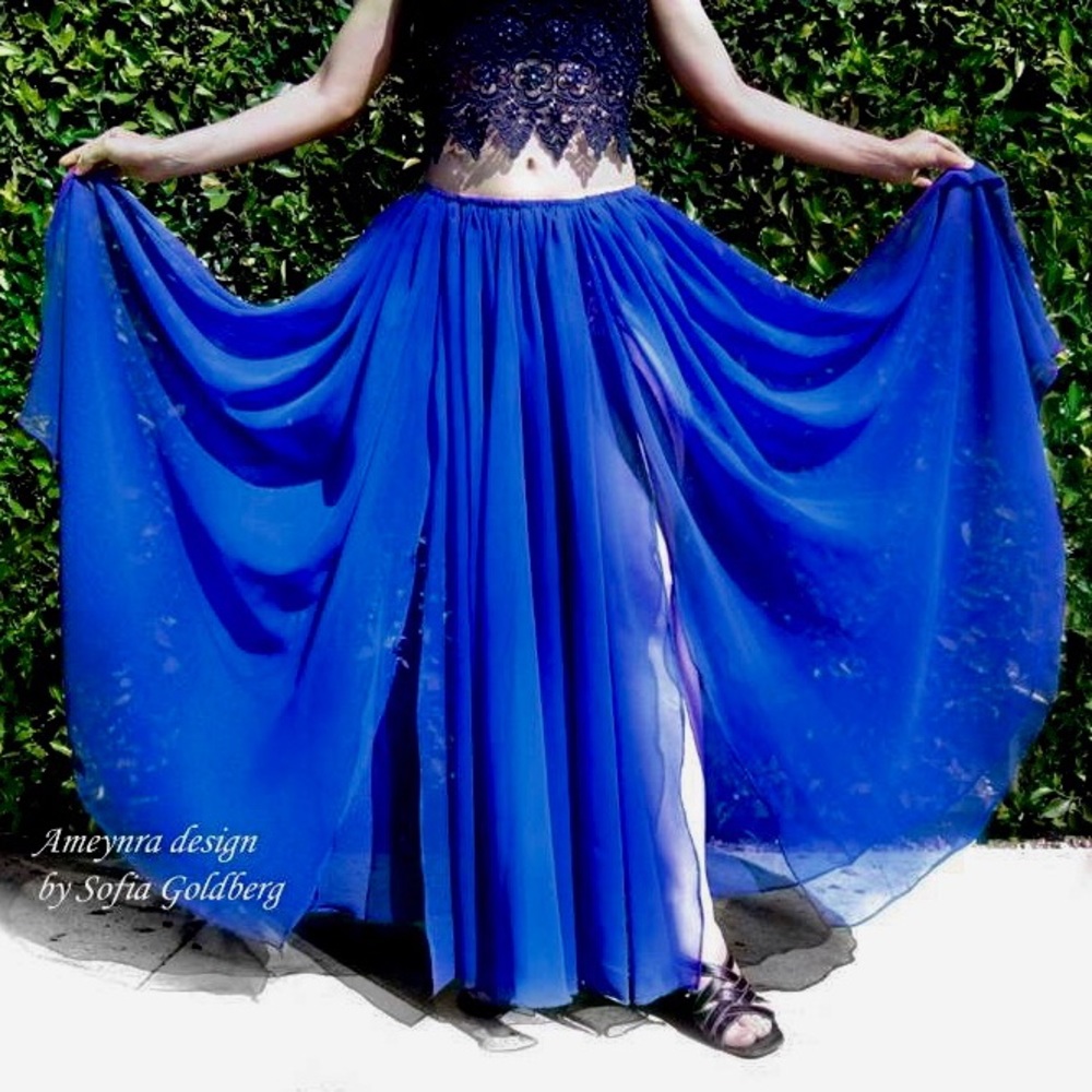 Blue Chiffon Skirt 2 slits Ameynra design New